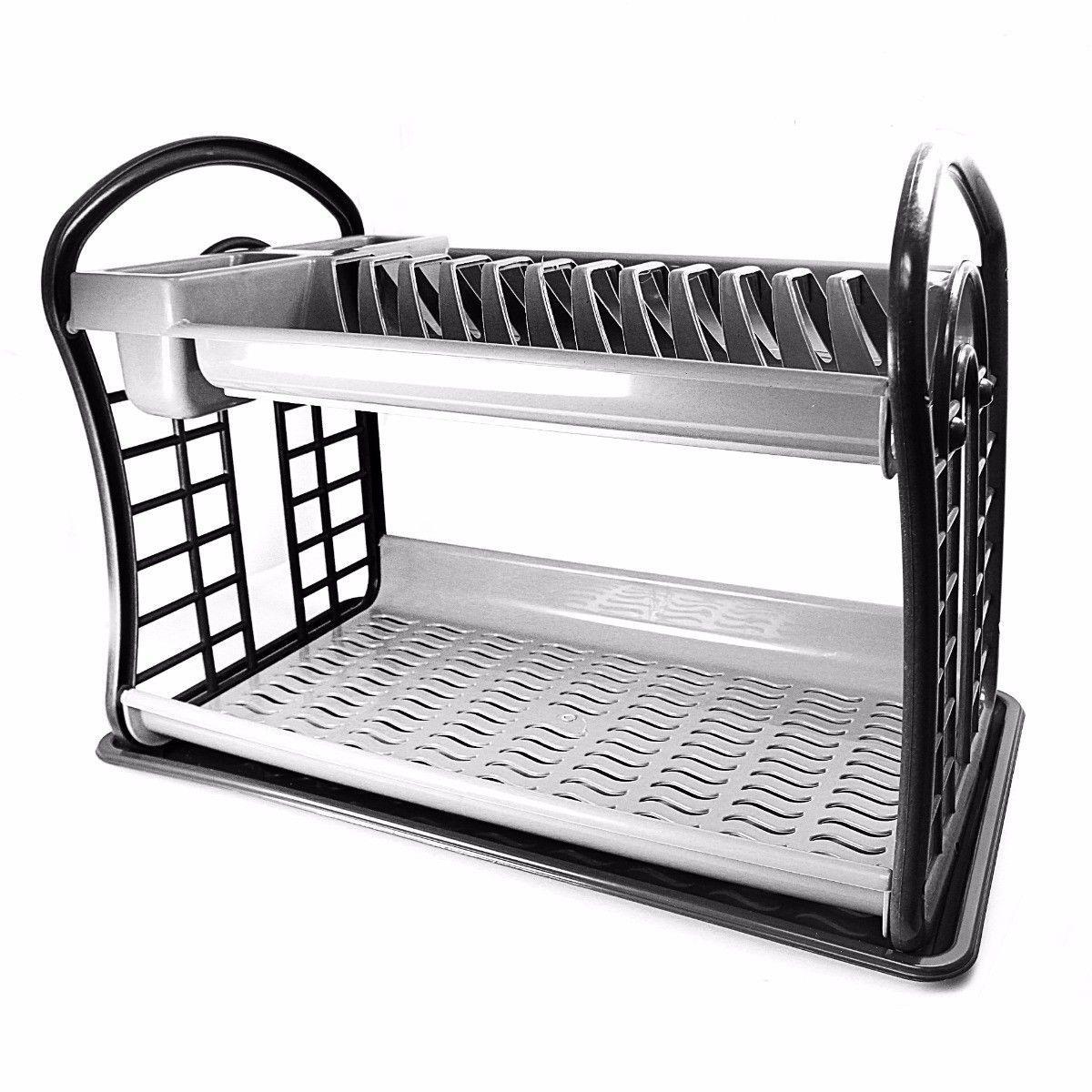 2 Tier, Plastic Natural Bamboo Look Space Saving Dish Drainer, 40 x 26cm   K0053 (Parcel Rate)
