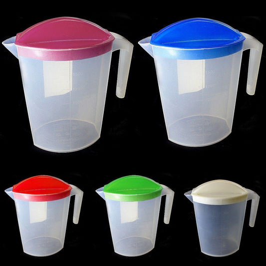 1750 ml Plastic Jug With Coloured Removable Lid, Dishwasher / Fridge Safe 0243 (Parcel Rate)