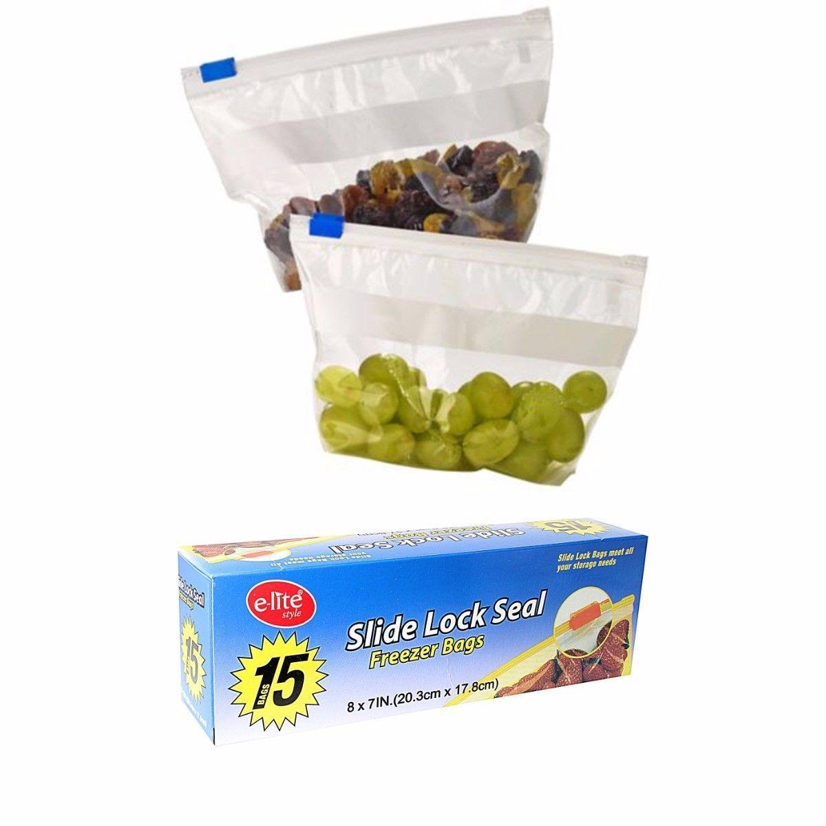 Pack Of 15 Slide Lock Seal Freezer Bags 20.3cm x 17.8cm Home Kitchen 0176 (Parcel Rate)