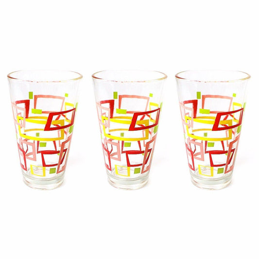 Glass Tumbler Set 3pc ( Window ) Red and Yellow  0826 (Parcel Rate)