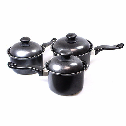Set Of 3 Kitchen Pans With Long Handles & Lids CKW1020GE (Big Parcel Rate)