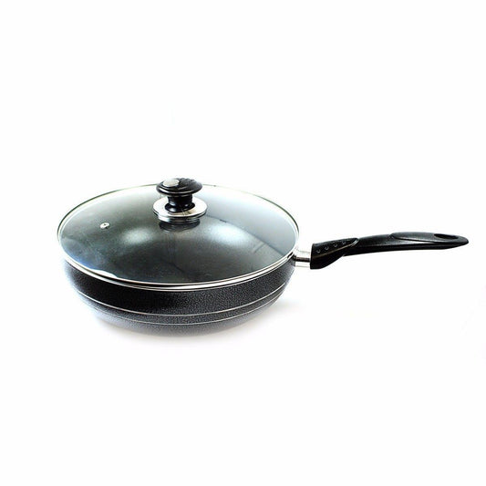 UNA Non Stick Wok With Glass Lid & Long Handle (24cm) (Parcel Rate)