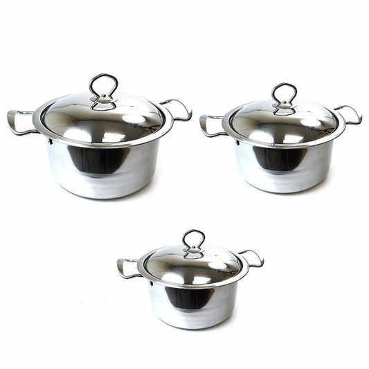 Stainless Steel Set Of 3 Pots For Kitchen Use 2355 (Parcel Rate)
