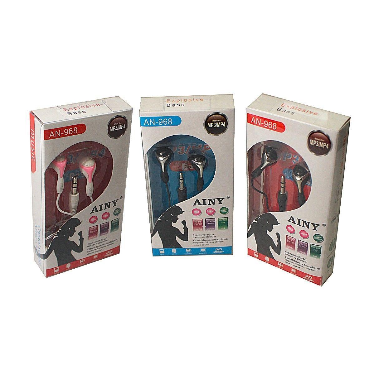 Ainy 968 Earphones Handsfree Music Phone Earbuds With Wire Assorted Colours 0663 (Large Letter Rate)