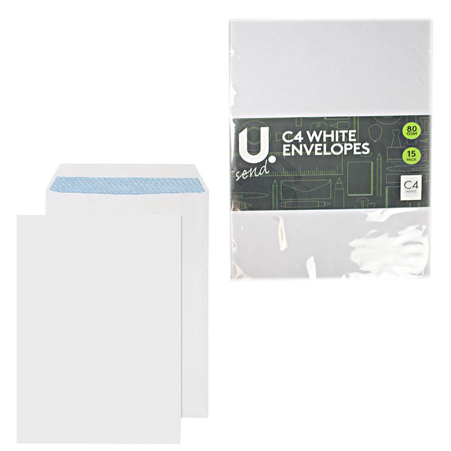 15 Pack High Quality White Seal C4 White Envelopes Stationery 5278 (Large Letter Rate)