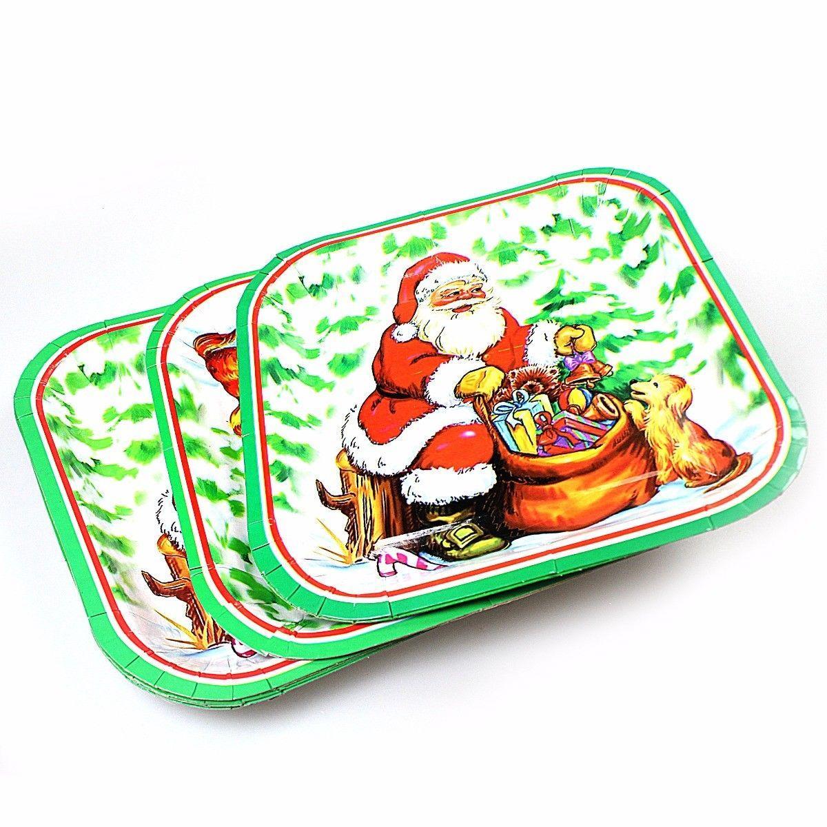 Designer Santa Christmas Assorted Colour Festive Party Plates 1673 (Parcel Rate)