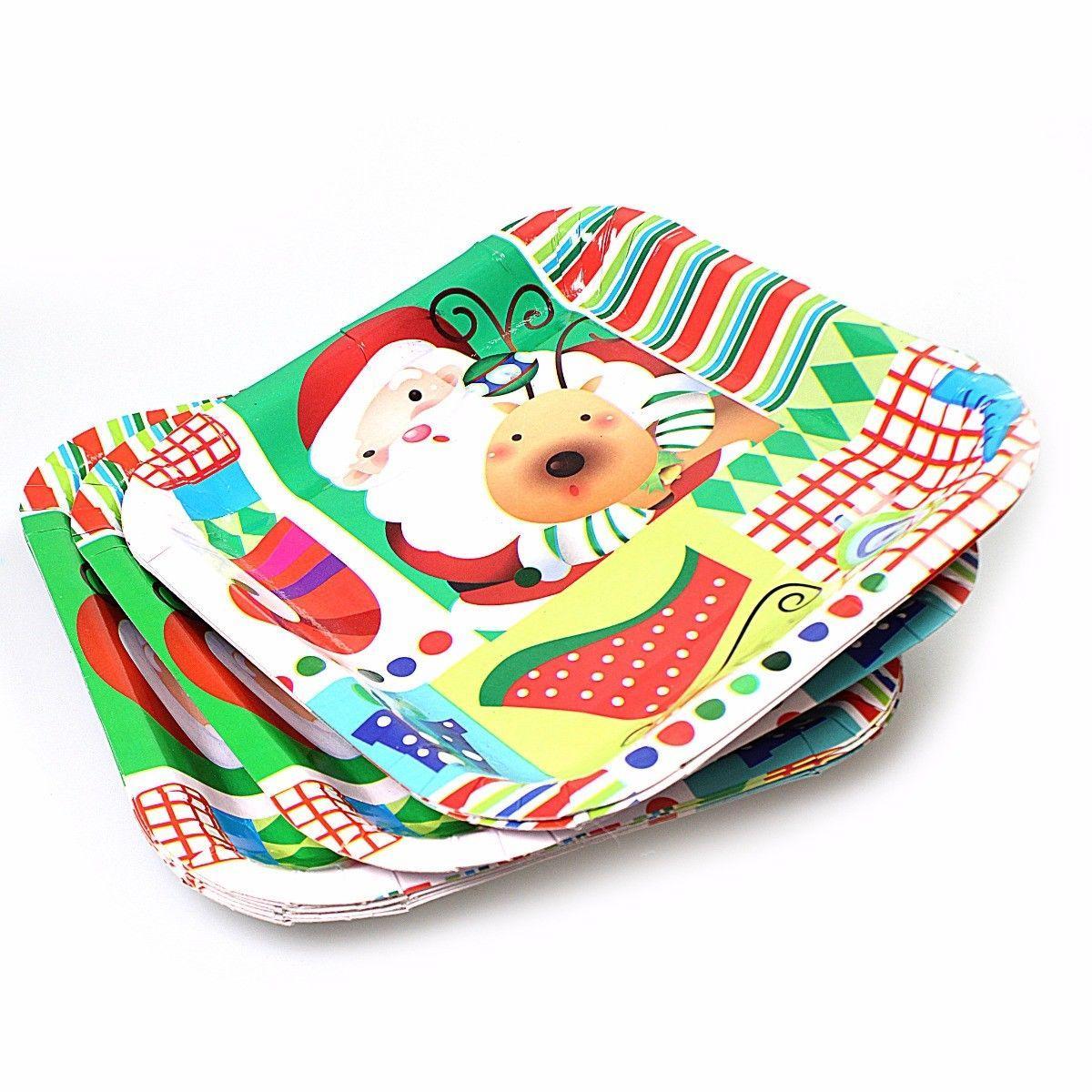 Designer Santa Christmas Assorted Colour Festive Party Plates 1673 (Parcel Rate)