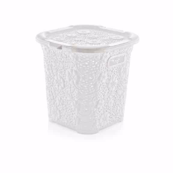 15 Litre Plastic Laced Design Basket With Lid Assorted Colour 5117 (Parcel Rate)