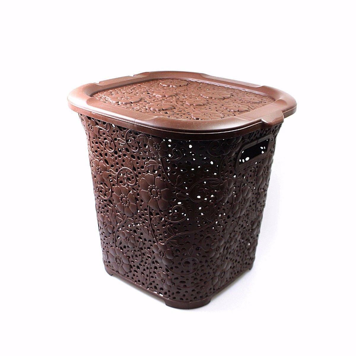 15 Litre Plastic Laced Design Basket With Lid Assorted Colour 5117 (Parcel Rate)