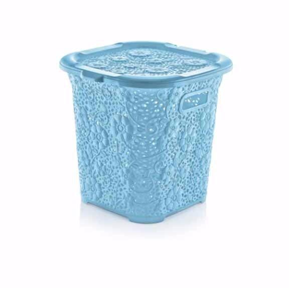 15 Litre Plastic Laced Design Basket With Lid Assorted Colour 5117 (Parcel Rate)