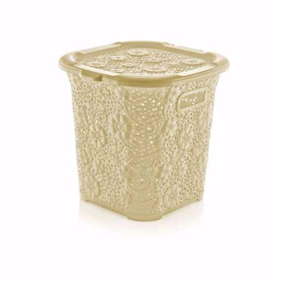 15 Litre Plastic Laced Design Basket With Lid Assorted Colour 5117 (Parcel Rate)