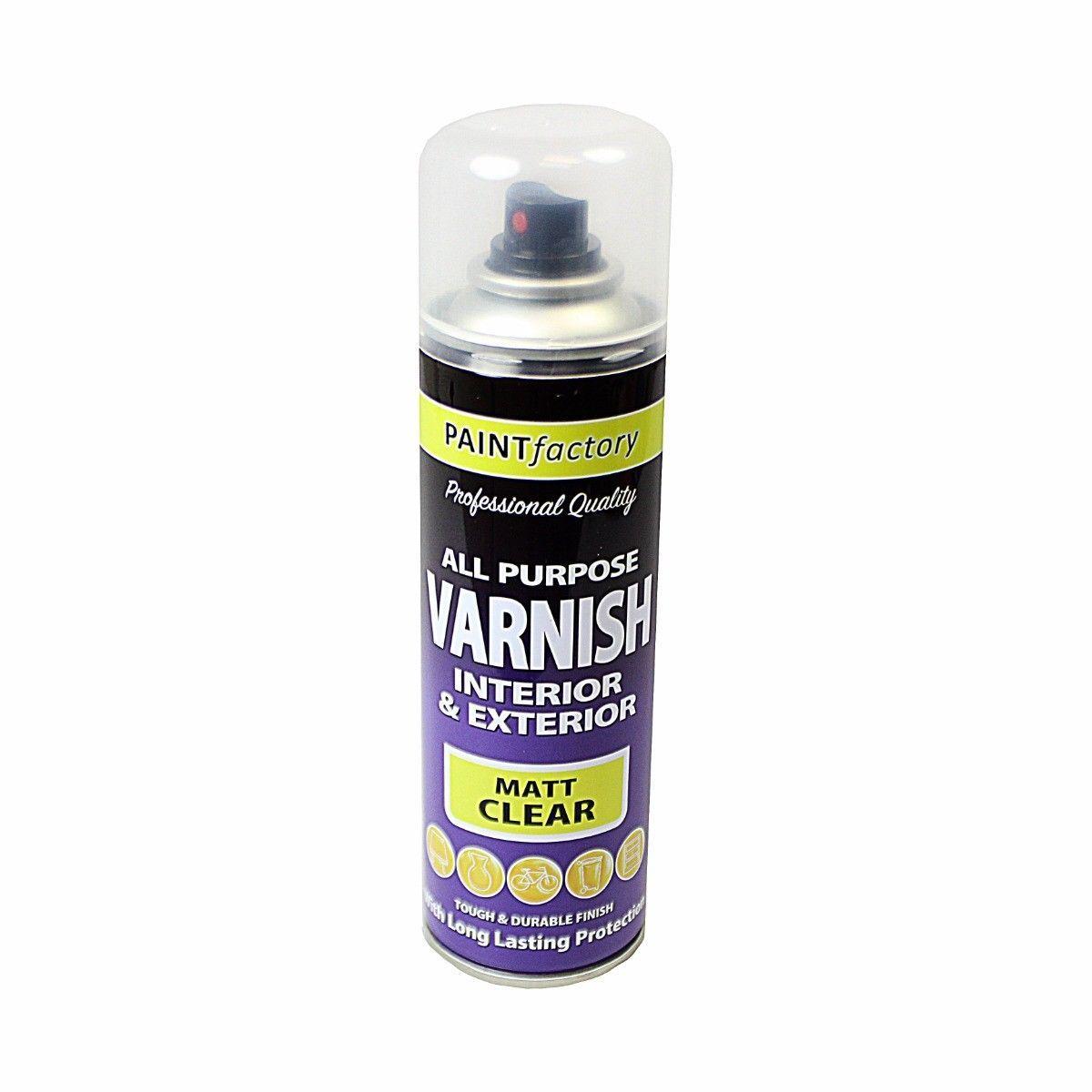 Paint Factory 250ml Matt Clear All Purpose Varnish Interior Exterior Spray Aerosol Diy Home 7127 (Parcel Rate)