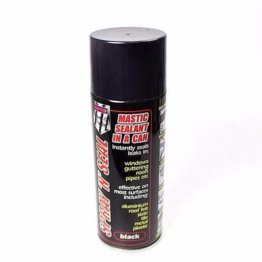 1x BLACK SPRAY N SEAL MASTIC SEALANT FOR PIPES AND GUTTERS SHEDS ETC  1058 (Parcel Rate)