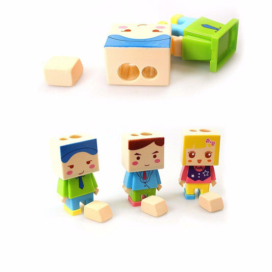 Girls & Boy Figures Pencil Sharpener With Eraser Attached Stationery 1521 (Parcel Rate)