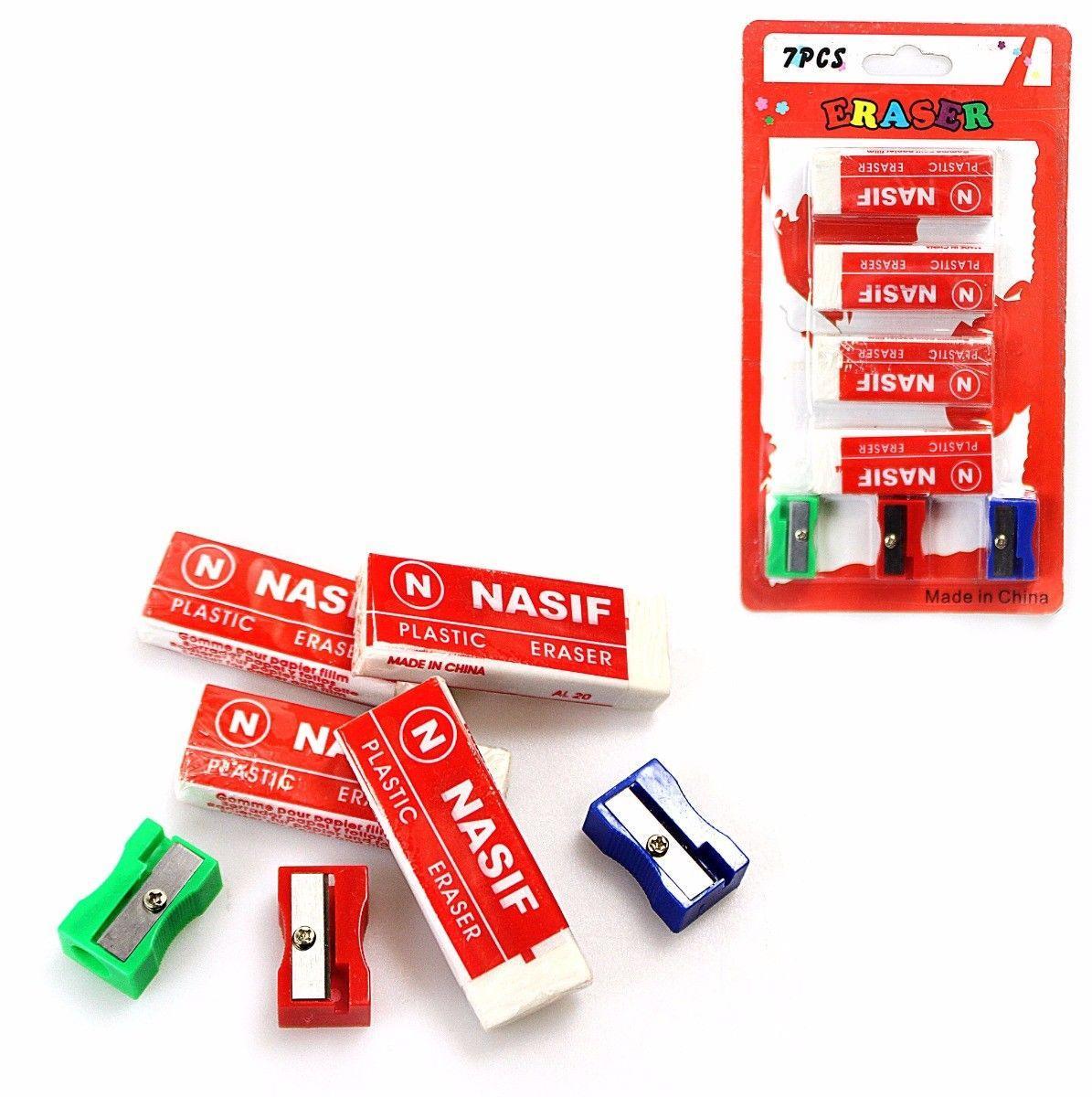 Nasif Erasers x 4 With Sharpeners x 3 Pack 1549 (Large Letter Rate)