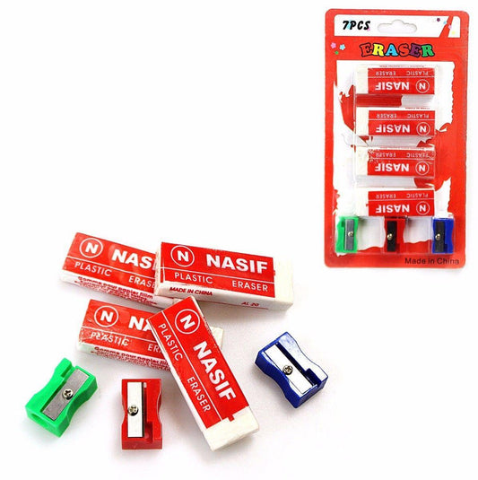 Nasif Erasers x 4 With Sharpeners x 3 Pack 1549 (Large Letter Rate)