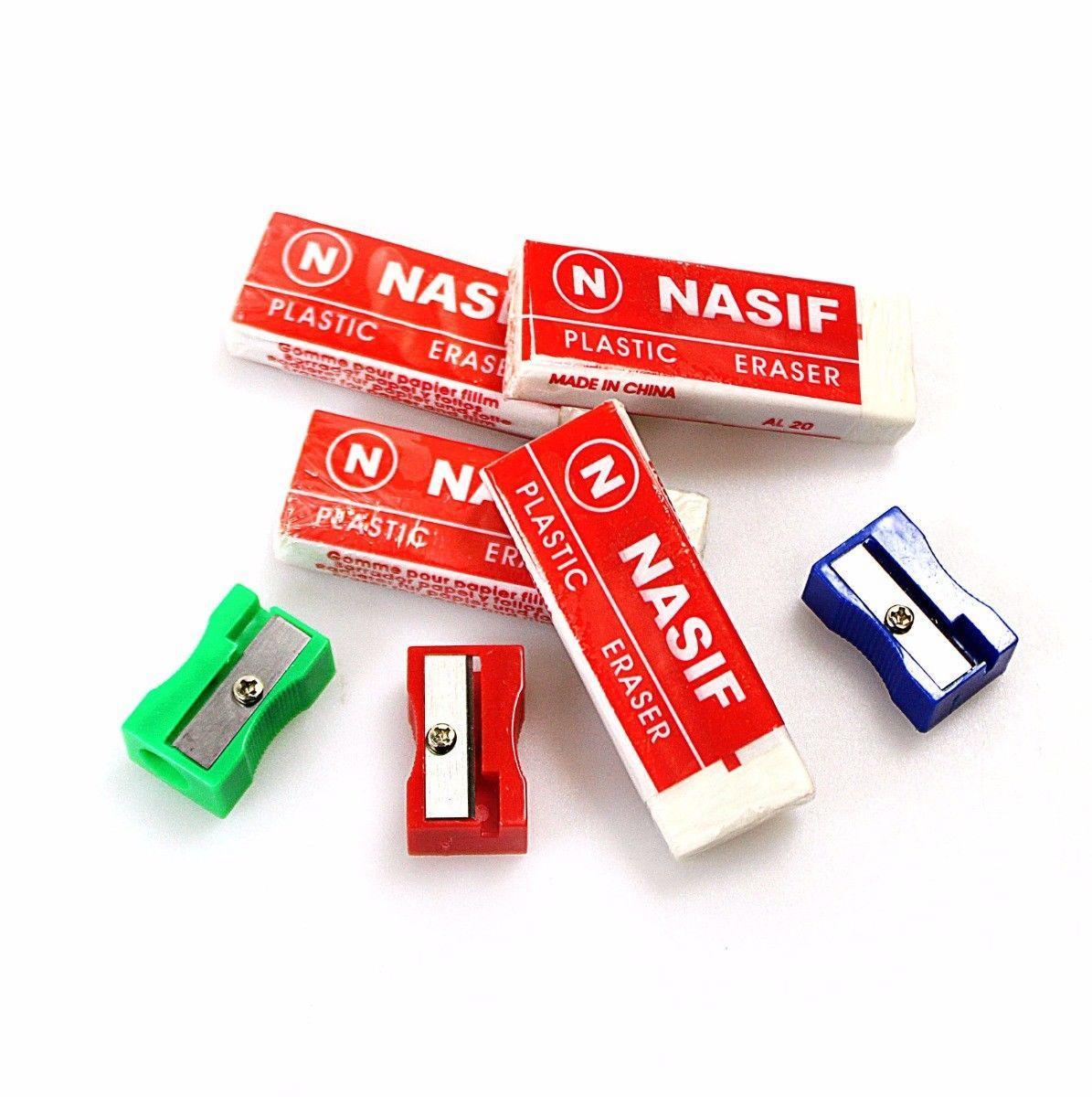 Nasif Erasers x 4 With Sharpeners x 3 Pack 1549 (Large Letter Rate)