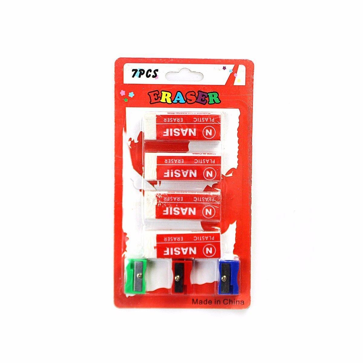 Nasif Erasers x 4 With Sharpeners x 3 Pack 1549 (Large Letter Rate)