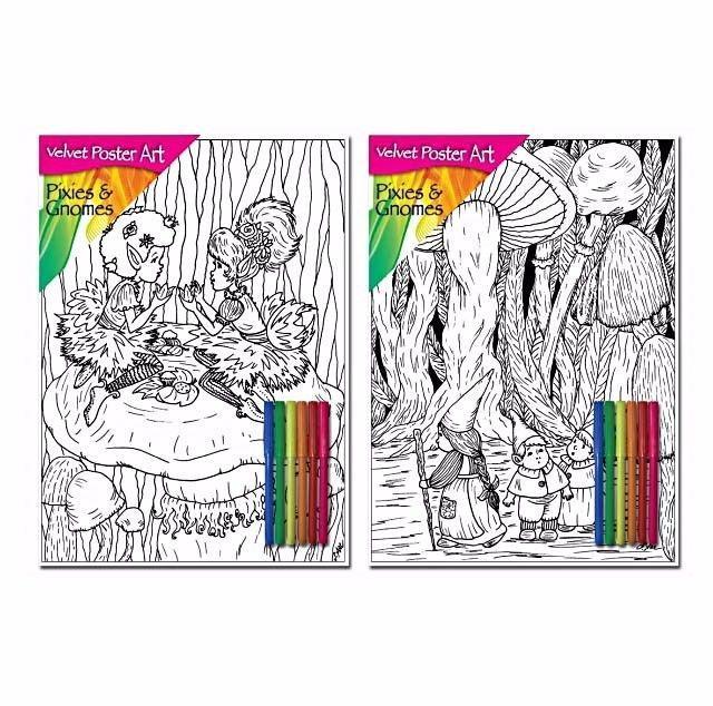 Velvet Poster Art Children's' Fun Colouring with Pens Pixies & Gnomes 2 25 x 38 cm 2 Designs 7849 (Parcel Rate)