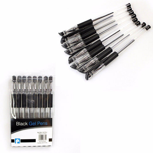 8 Pack Smooth Flow Black Gel Handwriting Pens Home School Office Use 3775 (Large Letter Rate)
