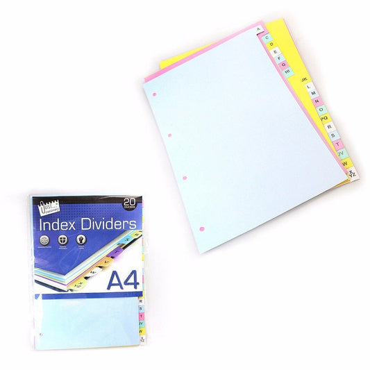 20 A4 Index Dividers In Assorted Colours Stationery 4059 (Large Letter Rate)