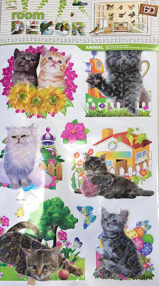 Room Decor 3D Effect Wall Stickers Animal Pets Design 60 x 34 cm Assorted Designs and Colours 7131 (Parcel Rate)