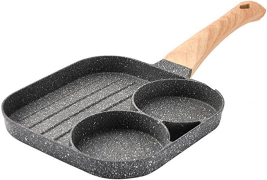 Metal Round Egg and Bacon Frying Pan Square 2 Eggs Wooden Handle 7031 (Parcel Rate)