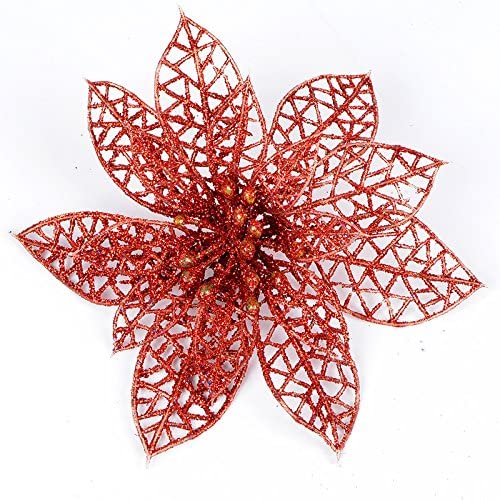 Christmas Decoration Poinsettia Flower Glitter Hollow Assorted Colours 1462 (Parcel Rate)