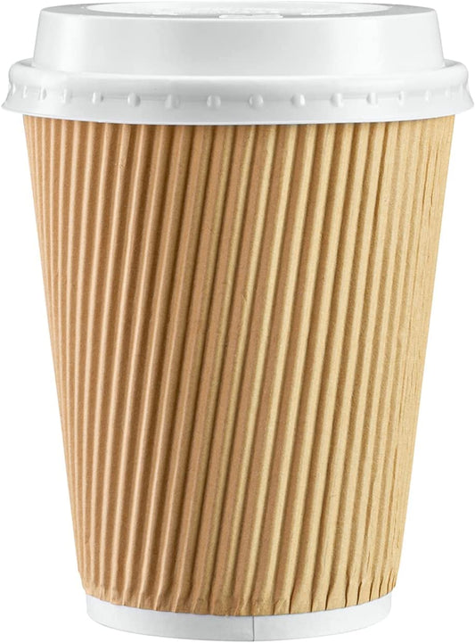12oz 340ml Recyclable Ripple Paper Cups With Lids Pack of 6 EC0898 (Parcel Rate)