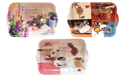 Plastic Tea Coffee Table Tray 39 x 26 cm Assorted Designs 6832 (Parcel Rate)