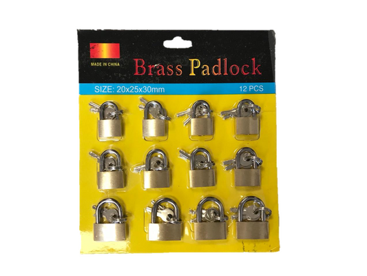 Brass Padlocks Pack of 12 Assorted Sizes 20 / 25 / 30 mm 7162 Parcel Rate)