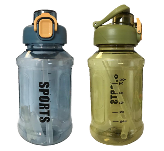Plastic Sports Gym Drinking Bottle 1000 ml 20 x 9 cm Assorted Colours 7177 (Parcel Rate)