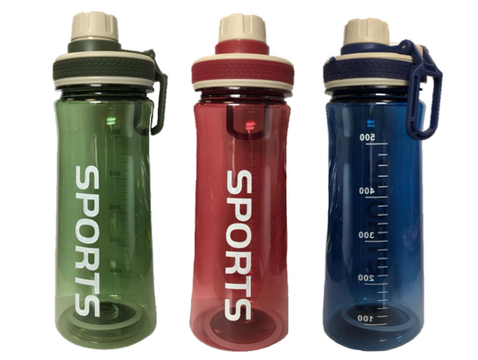 Plastic Sports Gym Drinking Bottle 600 ml  22 x 8 cm Assorted Colours 7216 (Parcel Rate)