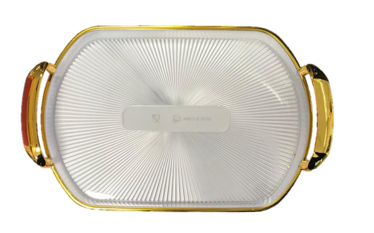 Oval Clear Plastic Serving Tray with Gold Rim and Handles 27 x 39 cm 7358 (Parcel Rate)