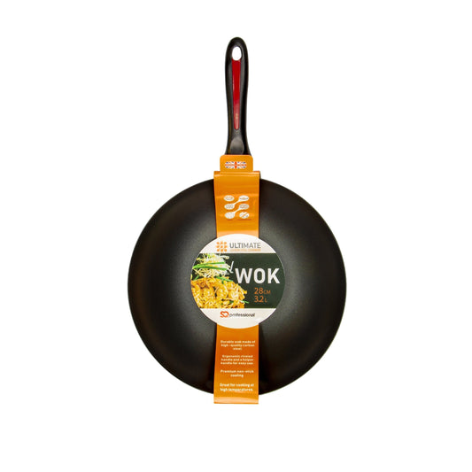 Una Nonstick Wok Pan Chinese Stir Fry Long Handle Wok Dish 28cm 8071 (Parcel Rate)
