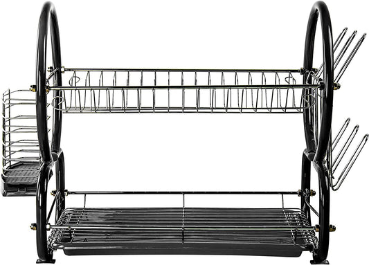 2 Tier Kitchen Dish Drainer Metal and Plastic Black 53742 (Big Parcel Rate)