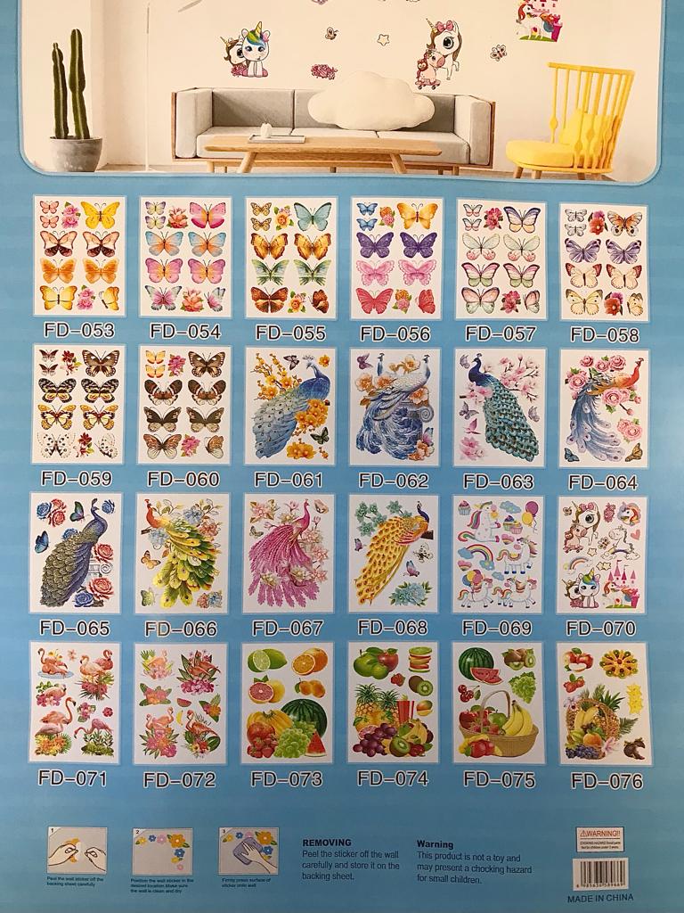 Room Decor 3D Effect Wall Stickers 44 x 25 cm Assorted Designs and Colours 7127 (Parcel Rate)