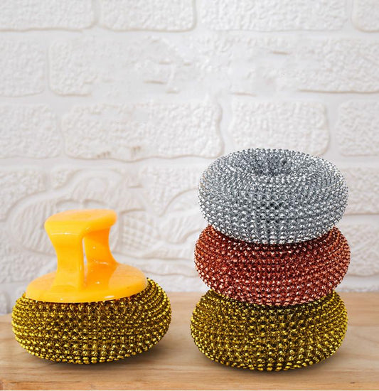 Kitchen Steel Scourers with Handle 2pcs 3.5 x 8 cm Assorted Colours 6974 (Parcel Rate)