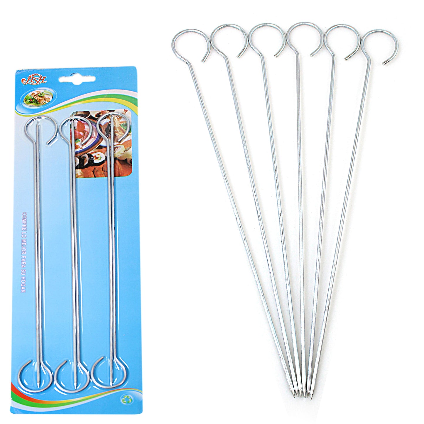 Pack Of 6 Metal BBQ Skewers Kebab Sticks 25cm 3481 (Parcel Rate)