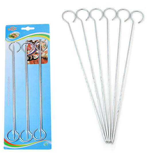 Pack Of 6 Metal BBQ Skewers Kebab Sticks 25cm 3481 (Parcel Rate)