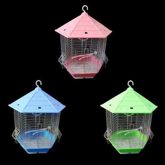 Hexagon Metal Bird Cages Budgie Finch Canary Indoor Assorted Colours 1007 (Big Parcel Rate)