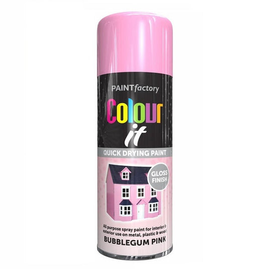 Paint Factory Colour It Spray Paint Bubblegum Pink Gloss 400ml 2681 (Parcel rate)
