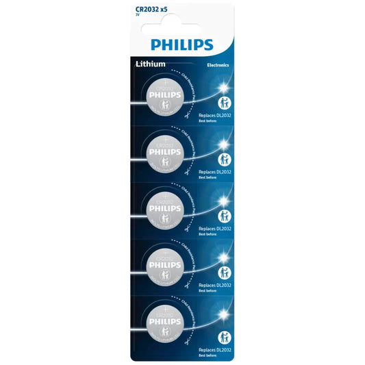 Philips Lithium Coin Battery 3V CR2032 x5 PHICR2032B5 (Large Letter Rate)