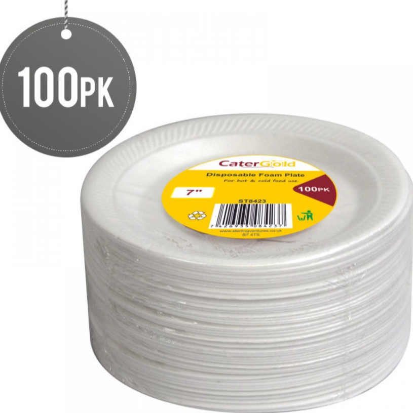 Pack Of 100 Disposable 7" Foam Plates Home Kitchen ST8423 (Parcel Rate)