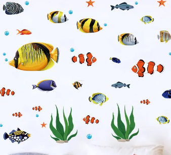 Room Decor 3D Effect Wall Stickers 60 x 35 cm Sea Life Aquarium Design Assorted Designs and Colours 7129 (Parcel Rate)