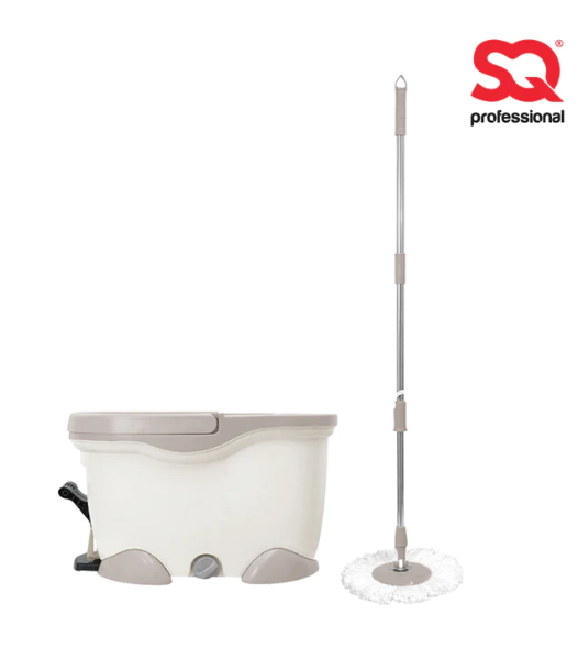 SQ Spin Mop Pedal Bucket Set Plastic 12 Litre Beige - Sand 9836 (Parcel Rate)