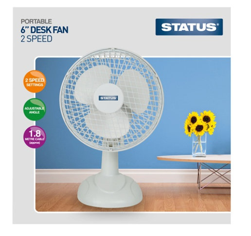 6" White Desk Fan Oscillating 2 Speed Settings Status 8445 (Parcel Rate)