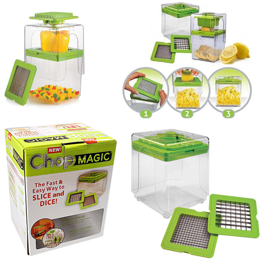 New Chop Magic Vegetable Salad Fruit Cutter Chopper Dicer Slicer Container Tool  4341 (Parcel Rate)