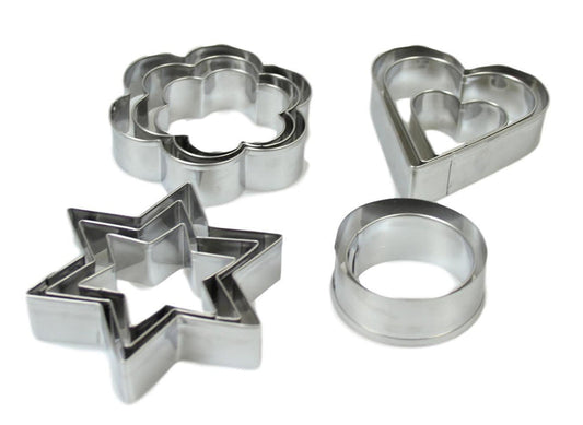 Metal Baking Cookie Cutters Moulds 12pcs Assorted Shapes 7062 (Parcel Rate)
