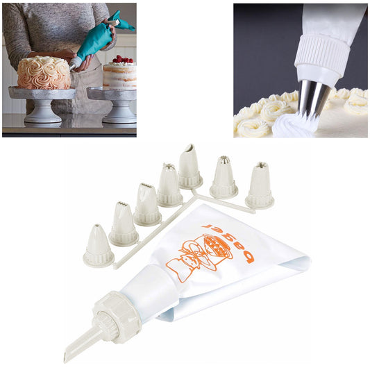 Silicone Icing Piping Bag With 7 Assorted Nozzle Shapes BG-233 (Large Letter Rate)